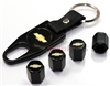 Chevrolet Gold Logo Black ABS Tire Valve Stem Caps & Key Chain