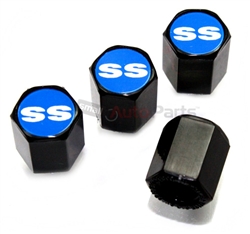 Chevrolet SS Blue Logo Black ABS Tire Valve Stem Caps