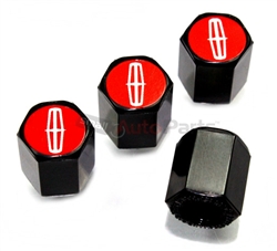 Lincoln Red Logo Black ABS Tire Valve Stem Caps