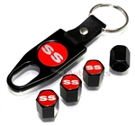 Chevrolet SS Red Logo Black ABS Tire Valve Stem Caps & Key Chain