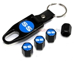 Chevrolet SS Blue Logo Black ABS Tire Valve Stem Caps & Key Chain