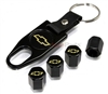 Chevrolet Yellow Logo Black ABS Tire Valve Stem Caps & Key Chain