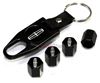 Lincoln Silver Logo Black ABS Tire Valve Stem Caps & Key Chain