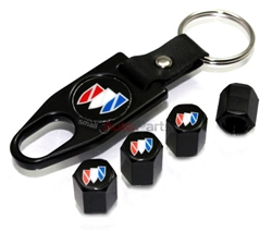 Buick Black Logo Black ABS Tire Valve Stem Caps & Key Chain