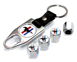 Ford Mustang Logo Chrome ABS Tire Valve Stem Caps & Key Chain