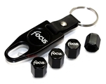 Ford Focus Logo Black ABS Tire Valve Stem Caps & Key Chain