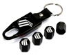 Mercury Silver Logo Black ABS Tire Valve Stem Caps & Key Chain