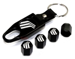 Mercury Silver Logo Black ABS Tire Valve Stem Caps & Key Chain