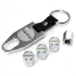 Pontiac GTO Silver Logo Chrome ABS Tire Valve Stem Caps & Key Chain