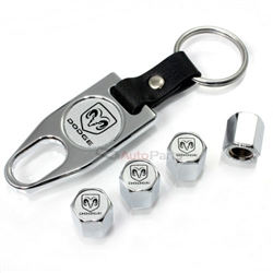 Dodge Ram Silver Logo Chrome ABS Tire Valve Stem Caps & Key Chain