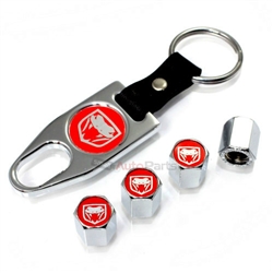 Dodge Viper Red Logo Chrome ABS Tire Valve Stem Caps & Key Chain