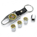 Chrysler Gold Logo Chrome ABS Tire Valve Stem Caps & Key Chain