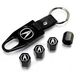 Acura Black A Logo Black ABS Tire Valve Stem Caps & Key Chain