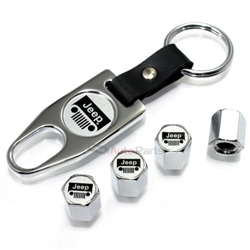 Jeep Silver Grill Logo Chrome ABS Tire Valve Stem Caps & Key Chain