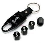 Ford Mustang Cobra Snake Logo Black ABS Tire Valve Stem Caps & Key Chain