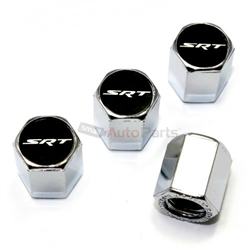 SRT Black Logo Chrome ABS Tire Valve Stem Caps