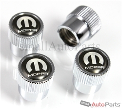 Mopar Black Logo Chrome ABS Tire Stem Valve Caps