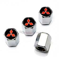 Mitsubishi Red Star Logo Chrome ABS Tire Valve Stem Caps