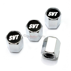 Ford SVT Black Logo Chrome ABS Tire Valve Stem Caps