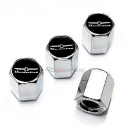 Ford Thunderbird Black Logo Chrome ABS Tire Valve Stem Caps