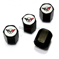 Chevrolet Corvette C5 Logo Black ABS Tire Valve Stem Caps