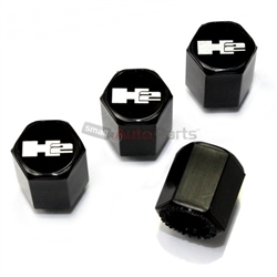 Hummer H2 Silver Logo Black ABS Tire Valve Stem Caps