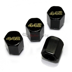 Oldsmobile 442 Black Logo Black ABS Tire Valve Stem Caps