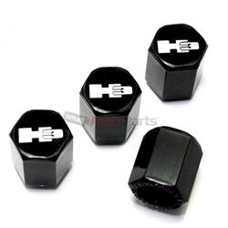 Hummer H3 Silver Logo Black ABS Tire Valve Stem Caps