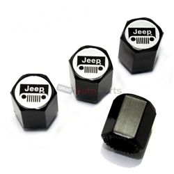 Jeep Silver Grille Logo Black ABS Tire Valve Stem Caps