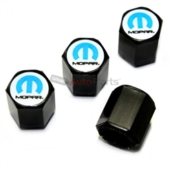 Mopar Blue Logo Black ABS Tire Valve Stem Caps