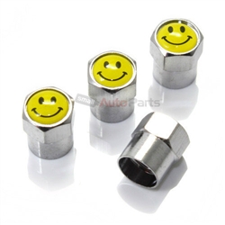 Smiley Face Metal Chrome Tire Valve Stem Caps