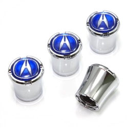 Acura Blue Logo Chrome Tire Valve Stem Caps