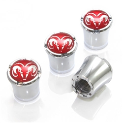 Dodge Red Logo Chrome Tire Valve Stem Caps