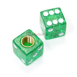 Clear Green Glitter Dice Tire Valve Stem Caps