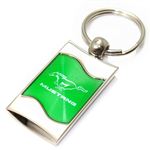 Premium Chrome Spun Wave Green Ford Mustang Genuine Logo Key Chain Fob Ring