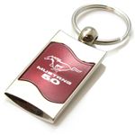 Premium Chrome Spun Wave Red Ford Mustang 5.0 Genuine Logo Key Chain Fob Ring