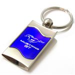 Premium Chrome Spun Wave Blue Ford Mustang GT Genuine Logo Key Chain Fob Ring