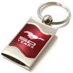 Premium Chrome Spun Wave Red Ford Mustang 50 Years Logo Key Chain Fob Ring