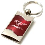 Premium Chrome Spun Wave Red Ford Mustang Genuine Logo Key Chain Fob Ring