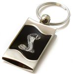 Premium Chrome Spun Wave Black Ford Mustang Cobra Logo Key Chain Fob Ring