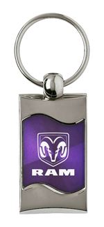 Premium Chrome Spun Wave Purple Dodge Ram Word Genuine Logo Key Chain Fob Ring