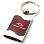 Premium Chrome Spun Wave Burgundy Chevrolet Camaro Genuine Logo Key Chain Ring