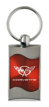 Premium Chrome Spun Wave Red Chevrolet Corvette C5 Genuine Logo Key Chain Ring