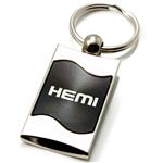 Premium Chrome Spun Wave Black Hemi Genuine Logo Key Chain Fob Ring