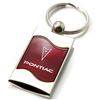 Premium Chrome Spun Wave Red Pontiac Genuine Logo Emblem Key Chain Fob Ring