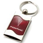 Premium Chrome Spun Wave Red Pontiac Genuine Logo Emblem Key Chain Fob Ring