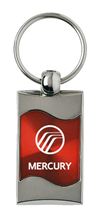 Premium Chrome Spun Wave Red Mercury Genuine Logo Emblem Key Chain Fob Ring