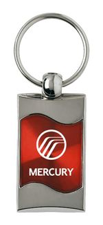 Premium Chrome Spun Wave Red Mercury Genuine Logo Emblem Key Chain Fob Ring