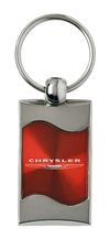 Premium Chrome Spun Wave Red Chrysler Genuine Logo Emblem Key Chain Fob Ring