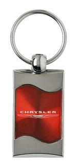 Premium Chrome Spun Wave Red Chrysler Genuine Logo Emblem Key Chain Fob Ring